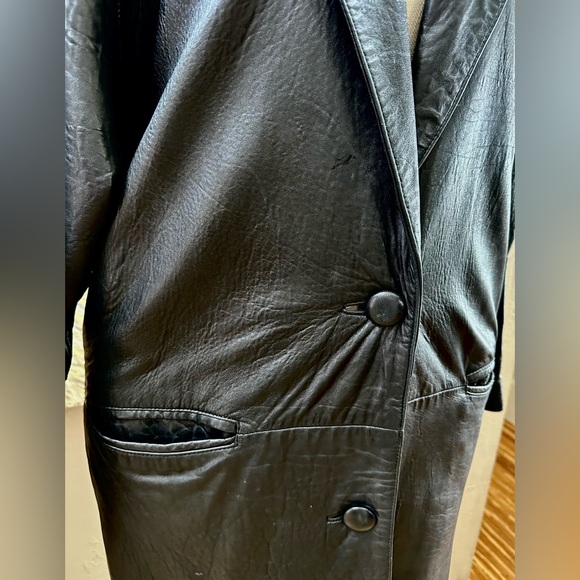 Vintage Bloomingdale’s black soft buttery lambskin leather Sz S calf length coat - Picture 4 of 10
